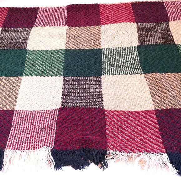 Vintage Throw 45" x 69" Blanket Fringed Red White Green - Picture 5 of 5
